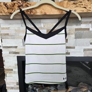 Under Armour Green & White Striped Athletic Spaghetti Strap Tank Top Size Small